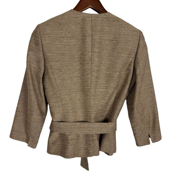 Antonio Melani Tan Brown Belted Tweed Stripe Blazer Jacket Women's 4 - Picture 6 of 7